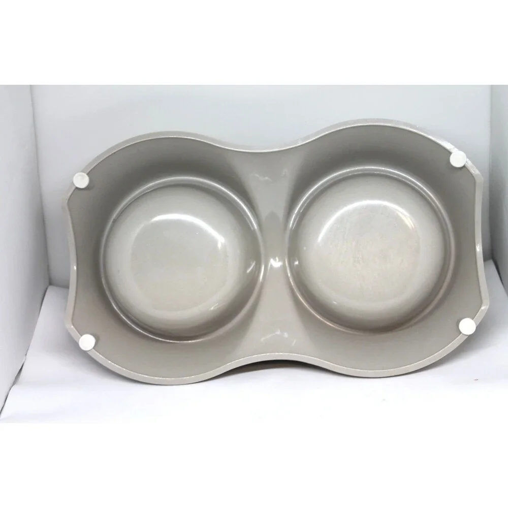 VanNess Ecoware Bamboo Double Cat Dish 16 oz - 12” x 7” Heavy Duty Non-Skid Gray